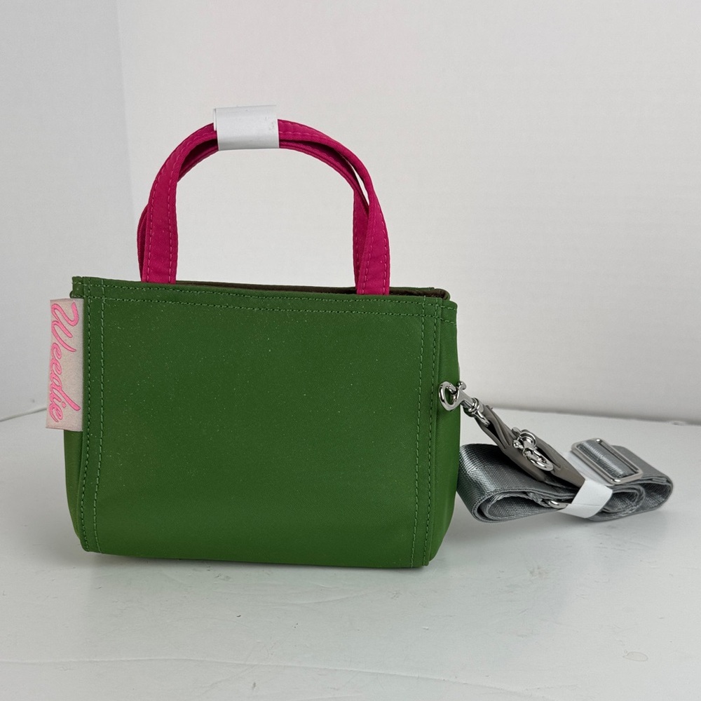 EDDIE PARKER “WEEDIE” Green Bag with Pink Handles & removable long strap NWOT